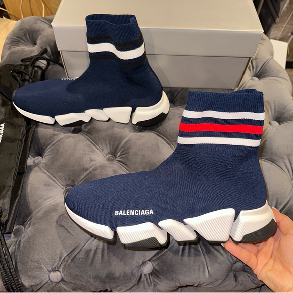 New Size 42 Balenciaga Speed 2.0 Sneakers Navy Blue - Picture 3 of 6